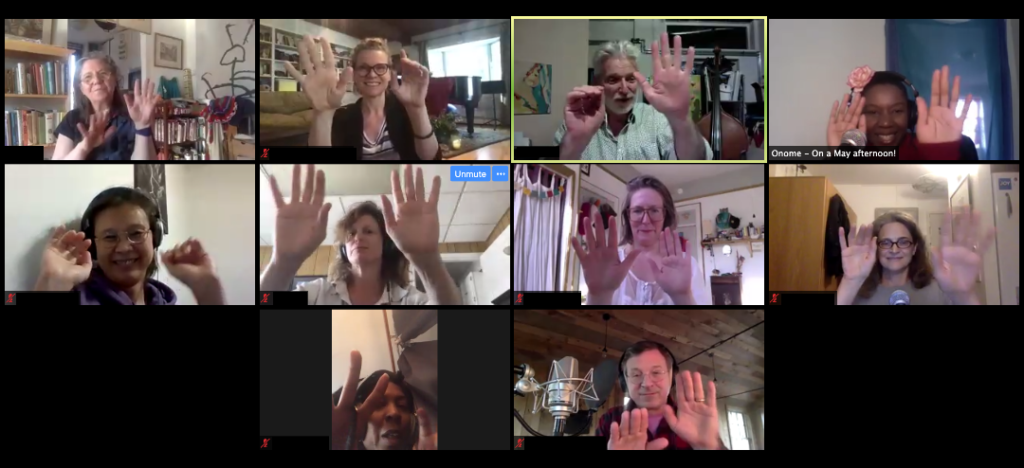 Screenshot of Onome leading the "Open Sing" online on Zoom